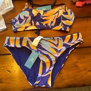 Tropical Cross Back top and Reversible Low rise bikini set. Sold as set only.